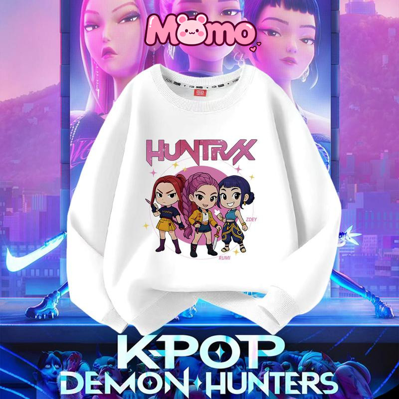 KPop Demon Hunters Print, Áo cổ tròn xu hướng thời trang, nhiều kích cỡ (100-160), Thích hợp cho nam, nữ và trẻ em