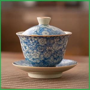 Chén Khải Sứ Men Lam Rạn Họa Tiết Bách Hoa Dung Tích 140 ml