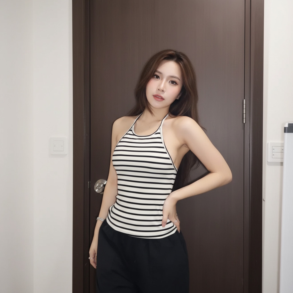 Áo Yếm Nữ BABEE Dáng Ôm Cột Cổ Kiểu Kẻ Sọc Cá Tính Body Tôn Dáng Phong Cách Sang Trọng Gợi Cảm
