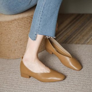 Giày Cao Gót Đế Bằng Nữ Mũi Vuông Miệng Nông Siêu Mềm Slip-On Thời Trang