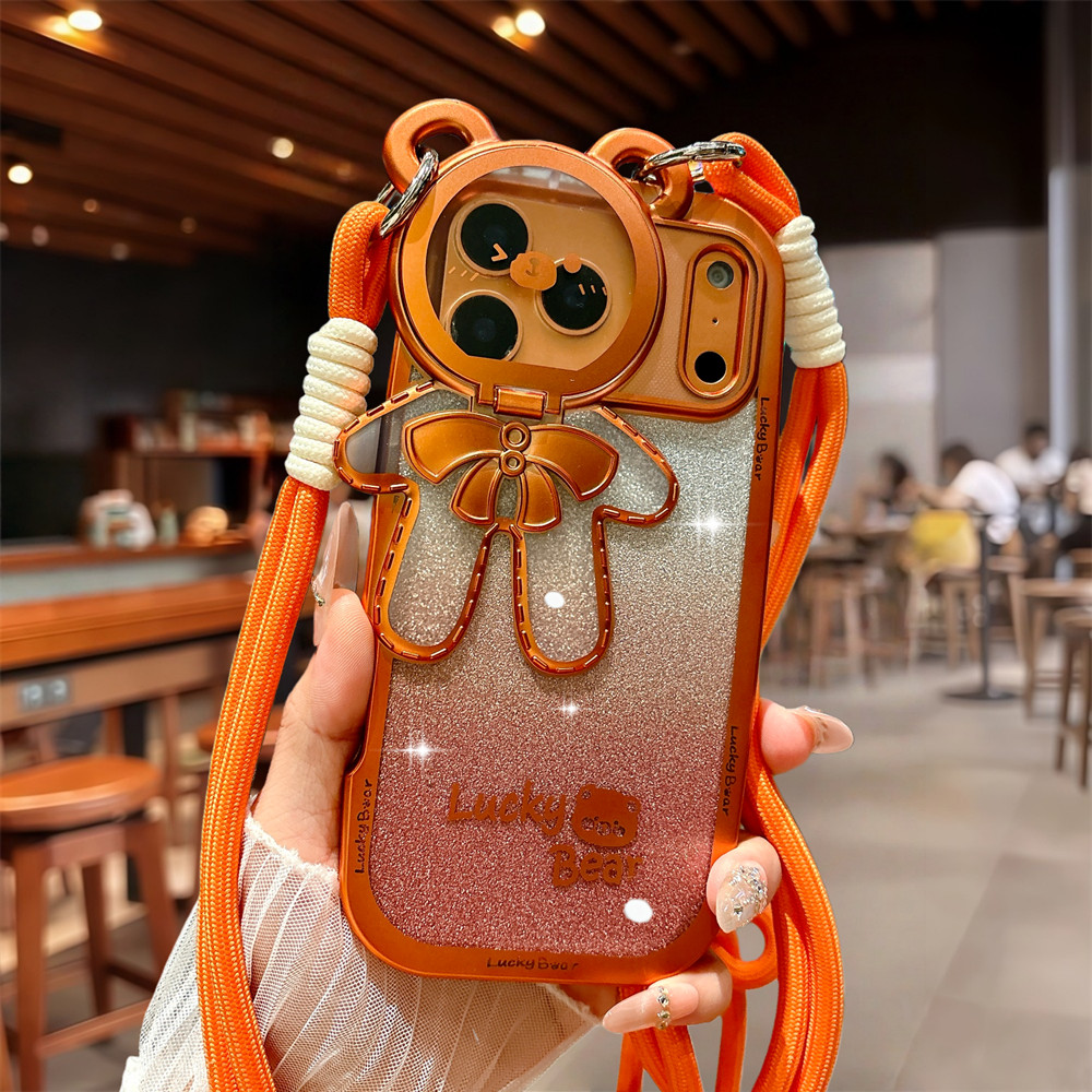 Ốp điện thoại giá đỡ ống kính gấu đeo chéo cho iPhone 17 Pro Max 11 12 13 14 15 16 pro max Air 15 16 plus XS max Phim bảo vệ gương chống rơi TPU vỏ mềm bảo vệ điện thoại