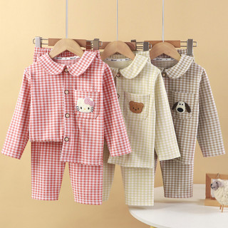 (1-18Yrs) Bộ Đồ Gia Đình Trẻ Em Mới Kẻ Sọc Ấm Lông Cừu Ve Áo Đính Búp Bê Túi Bé Trai Bộ Đồ Ngủ Loungewear