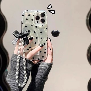 INS Korea Dot Casing + Dây buộc cho IPhone 16 11 15 14 13 12 Pro Max X Xr Xs Max 6 6s 7 8 Plus SE 2020 Ốp điện thoại Laser lông vũ chống sốc cứng IMD