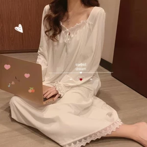 Shop 2025 Váy Ngủ Nữ Bộ Đồ Ngủ Phong Cách Cung Điện Dài Tay Phong Cách Công Chúa Ren Phiên Bản Hàn Quốc Rời Kích Thước Lớn Homewear