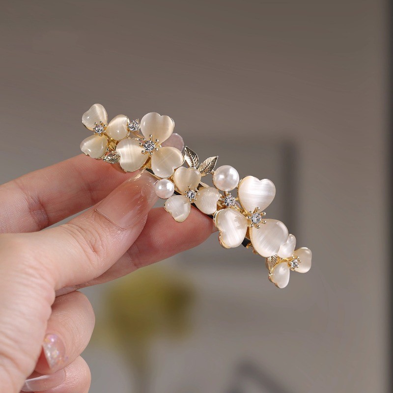 MAUROPOLI - Cụm Hoa Mắt Mèo & Cơ Tóc Hoa Opal Đính Đá Ngọc Trai, Phù Hợp Mái Tóc Thanh Lịch