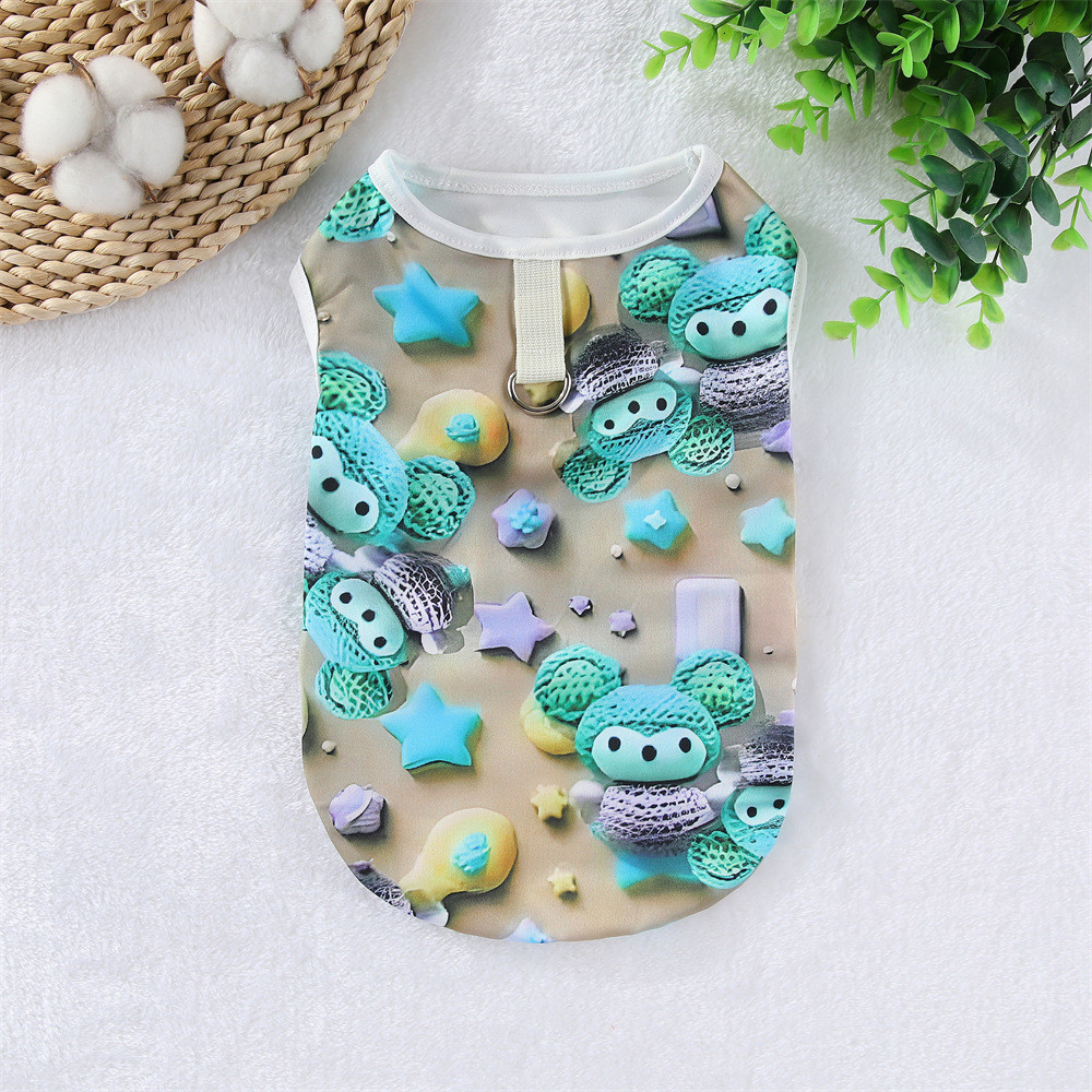 【Ready Stock】 Spring and Summer Pet Dog Cat Anti-Drop Woolen Vest 3D Printing Set Corgi Bichon Small and Medium Dogs Clothes agKQ