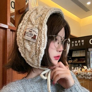 Thu Đông Hàn Quốc Thời Trang Sinh Viên Retro Dệt Kim Bịt Tai Nữ