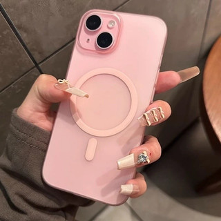 Ốp PC Màu Hồng Mờ Siêu Mỏng Bán Trong Suốt Matte Từ Tính Ốp lưng IPhone17 16 15 14 13 12 11 Pro Max Ốp Lưng Cứng Bảo Vệ Chống Sốc