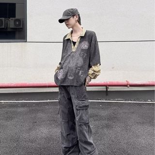 Áo sơ mi polo cổ điển bỏ túi, cổ kẻ sọc, phù hợp nam và nữ