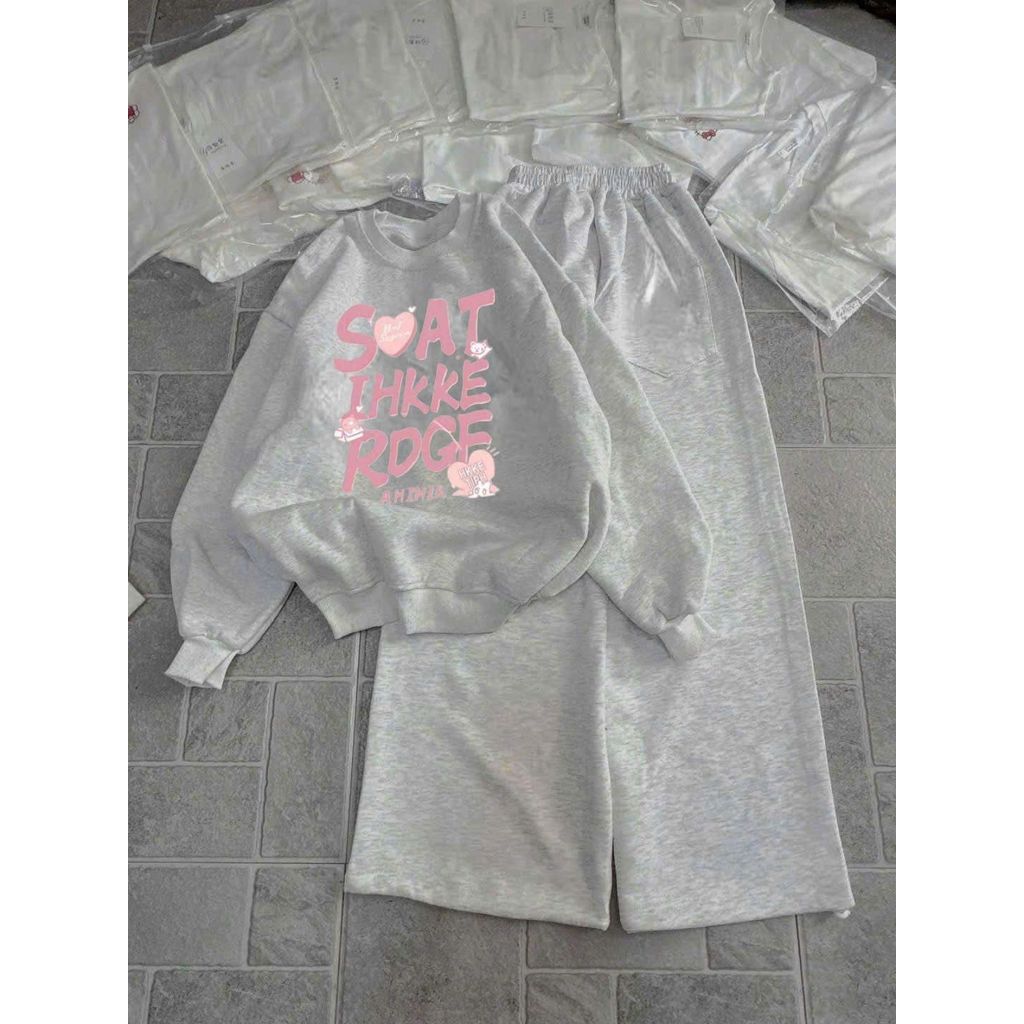 SÉT BỘ QUẦN DA CÁ XÁM TRƠN+MIX ÁO NỈ BÔNG SWEATER CỔ TRÒN DÀI TAY -TỔNG HỢP CÁC MÀU-QUANAO94
