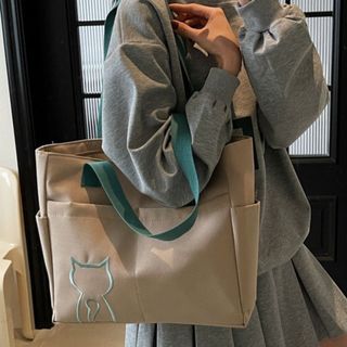 Túi Tote nylon DANBY, Túi sinh thái nhẹ thêu mèo thông thường, Túi mua sắm Túi xách sức chứa lớn Túi đeo vai nylon ngoài trời