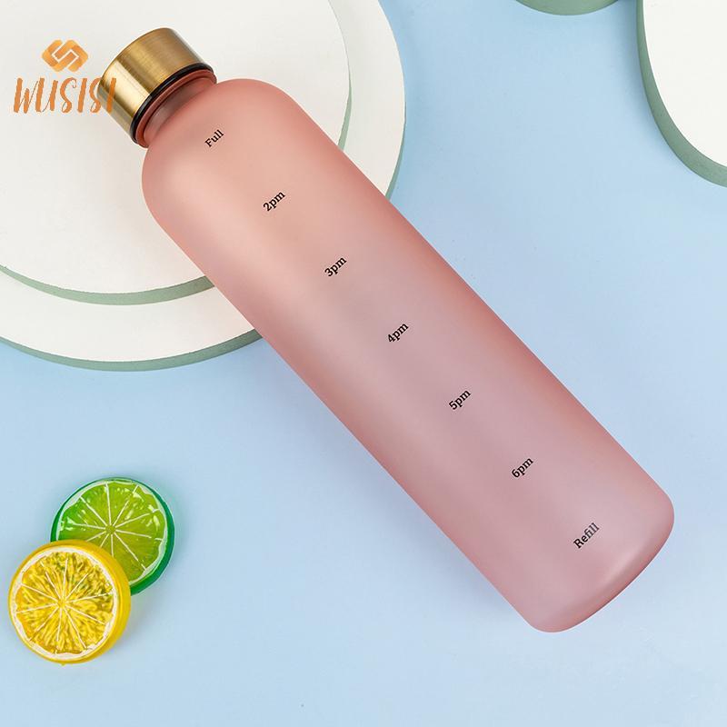 [WUSISI] Bình Nước 1L Có Dấu Thời Gian 32 OZ Thể Dục Thể Thao Du Lịch Ngoài Trời Di Động Chống Rò Rỉ Đồ Uống Không Chứa BPA Chai Nước Mờ MỚI