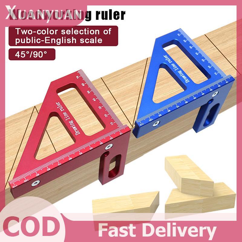 Thước tam giác hợp kim nhôm chính xác XUAN 45°/90° Dụng cụ đo lường đa chức năng 3D chế biến gỗ VN