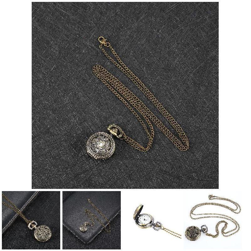 Đồng hồ dây chuyền nữ style vintage với mặt hợp kim retro hoa văn, phù hợp làm quà tặng