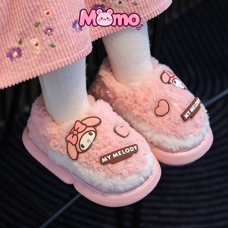 Sanrio Dép Cotton Trẻ Em Bé Gái Hoạt Hình Dễ Thương Thu Đông Nhà Trong Nhà Và Ngoài Trời Chống Trơn Trượt Giày Cotton Ấm Áp