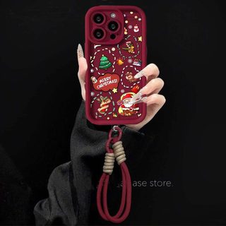 Ốp Điện Thoại Cho iPhone 16 15 14 Pro Max Plus Có Dây Đeo Cổ Tay Cây Giáng Sinh Bìa Mềm