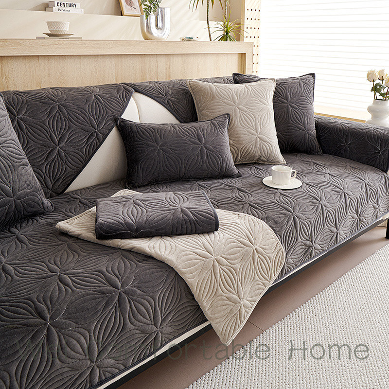 Màu Trơn Sofa Đệm Hiện Đại Đơn Giản Ánh Sáng Sang Trọng Sofa Da Chống Trơn Trượt Màu Đệm Mùa Đông Bao Vải