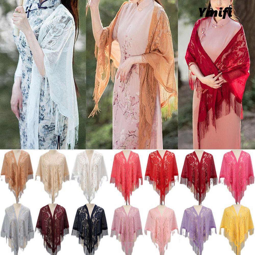 Áo choàng dạ hộiYMIFI với khăn choàng tua rua nhiều màu sắc