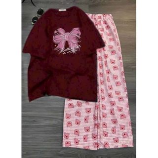 SÉT BỘ ĐỒ NỮ QUẦN HEO HỒNG + PHỐI ÁO PHÔNG  -HÌNH NƠ SIÊU XINH-thuba94