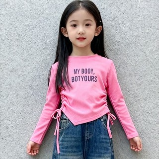 ÁO Croptop Tay DàI KiểU HàN Cho Bé GáI 3 12T, ThiếT Kế DâY RúT BêN SườN, áO Croptop KiểU