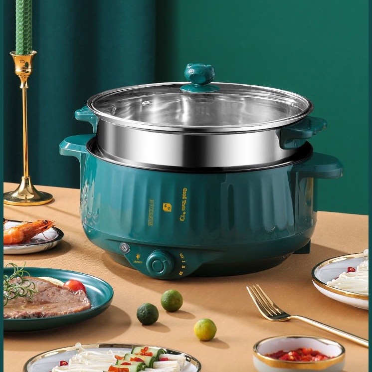 🔥Nồi Lẩu Điện 28cm Nút Cơ, Nồi Nấu Mì 2 Tầng Kèm Giá Hấp Cao Cấp, Ăn Lẩu, Ăn Mỳ Siêu Tiện