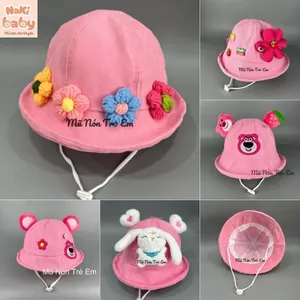Mũ nón tai bèo GẤU DÂU/ KUROMI/ MELODY/ CON THỎ cho bé gái yêu, kèm kính cản bụi cho bé