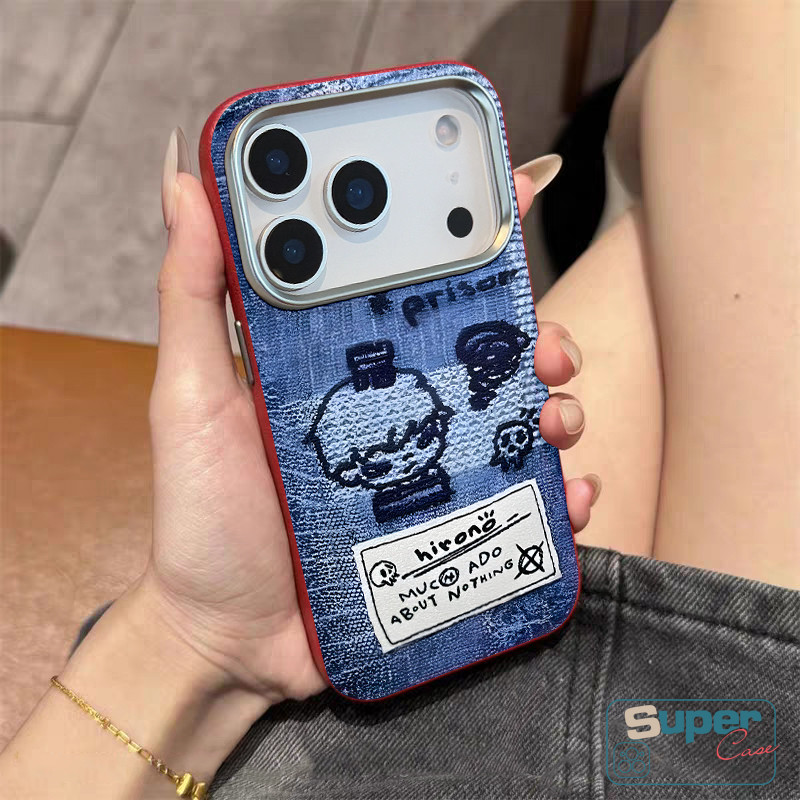 Ốp Lưng Tương Thích Cho iPhone 15 16 11 13 12 14 Pro Max 16 15 13 12 14 Pro XR X XS Max Thời Trang Denim Hoạt Hình Dễ Thương Cậu Bé Hirono Chữ Doodle Da Họa Tiết