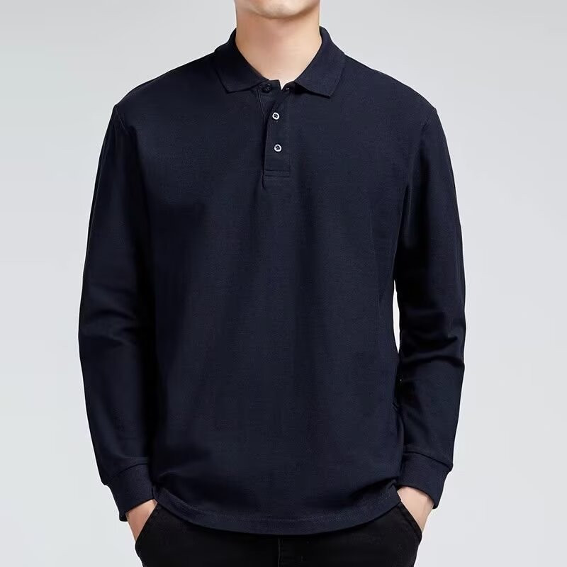 Áo sơ mi Polo nam dài tay dáng rộng, thiết kế đơn giản với ve áo