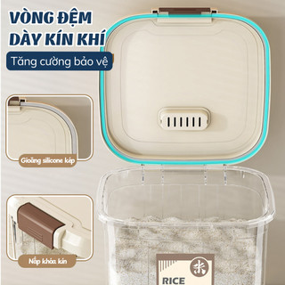 Thùng Đựng Gạo Trong Suốt Cỡ Lớn Có Bánh Xe Xoay 360, Hộp Bảo Quản Ngũ Cốc Có Nắp Đậy Kín Chống Ẩm