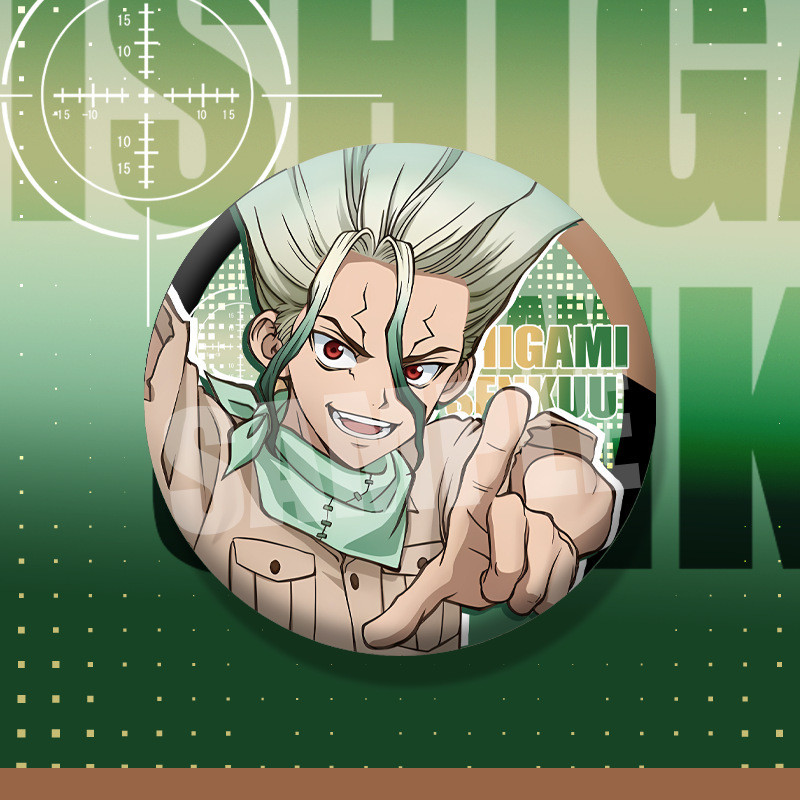 75mm Dr.STONE Anime Huy Hiệu Đôi Lấp Lánh Pin Senku Ishigami Asagiri Gen Kim Loại Thổ Cẩm Dễ Thương Túi Ita Trang Trí Quà Tặng