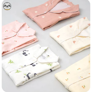 Trẻ em họa tiết dễ thương Bộ đồ ngủ Cotton nguyên chất / Bộ đồ ngủ gạc hai lớp dành cho cha mẹ và con cái / Quần dài tay bé trai Phòng chờ