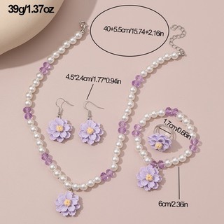 Bộ 4 Trang Sức Ngọc Trai Trẻ Em - Bông Tai Vòng Cổ Vòng Tay Cho Bé Gái