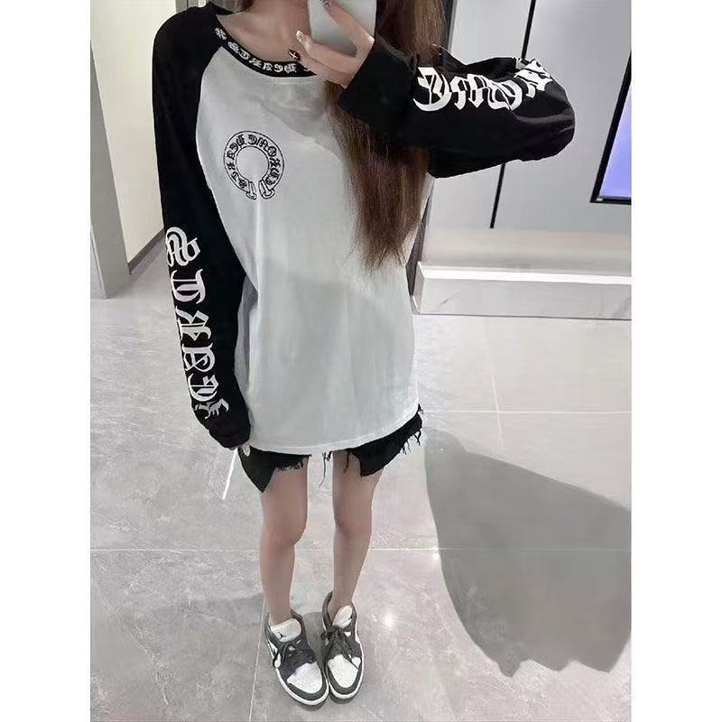 Milyfashion Kích Thước Lớn In Chữ Thiết Kế Đáy Dài Tay T Thu Đông Phong Cách Mới Tương Phản Màu Khâu Top Quần Áo Nữ