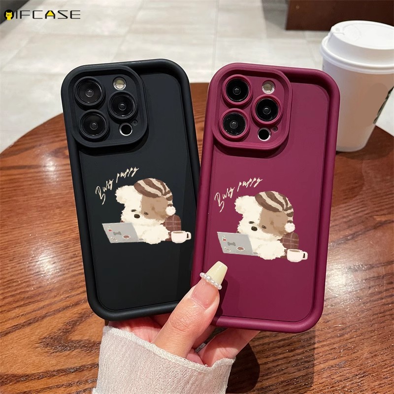 Dành Cho iPhone 14 Plus 13 12 Pro Max 13 12 Mini XS Max X XR 8 7 6 6S Plus SE 2020 Ốp Điện Thoại Mũ Dễ Thương Bận Rộn Làm Việc Chó Con Hoạt Hình Mờ Dày Chống Sốc Vỏ Mềm