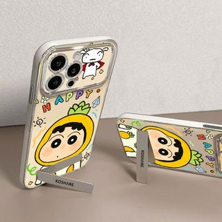 Vỏ + Dây chuyền hoạt hình dễ thương Crayon Shin-chan cho IPhone 16 11 15 14 13 12 Pro Max X Xr Xs Max 6 6s 7 8 Plus SE 2020 Vỏ điện thoại bảo vệ ống kính chống sốc mềm Vỏ đen