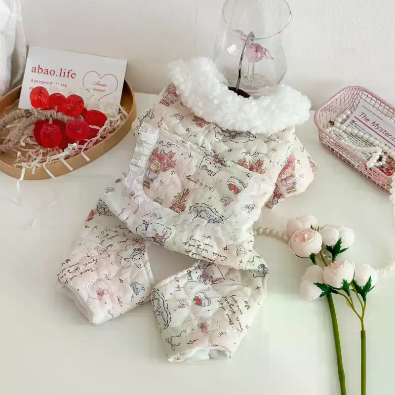 Hoạt Hình Nhà Thú Cưng Quần Áo Bốn Chân Mùa Đông Lông Cừu Ấm Áp Teddy Bichon Chó Mèo Quần Áo