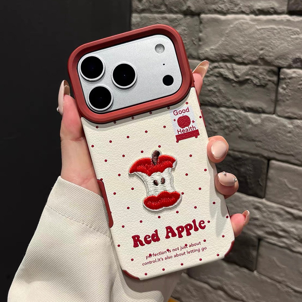 Ốp điện thoại da trái cây thêu 3D cho iPhone 17 Pro Max 16 15 14 13 12 Vỏ bảo vệ chống sốc