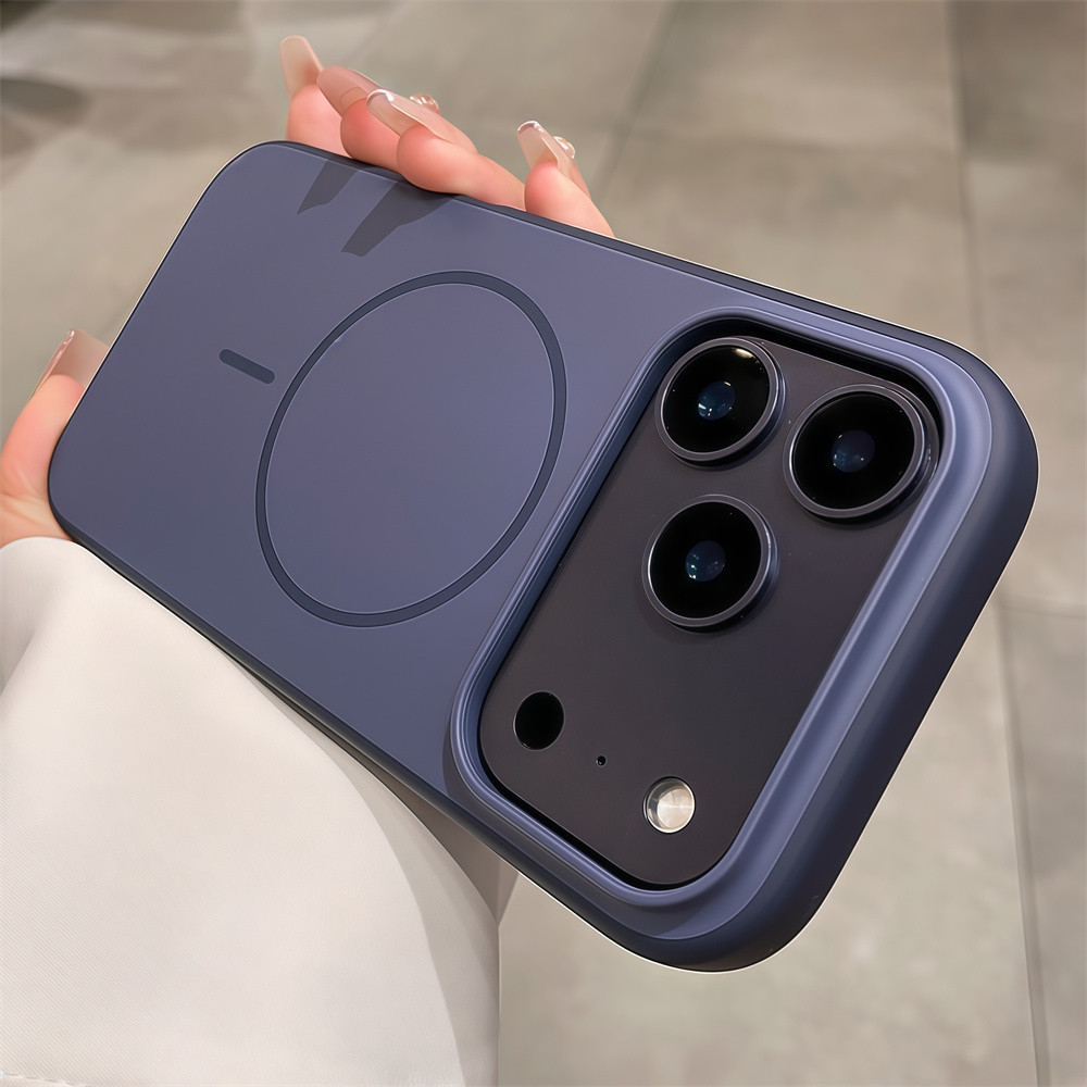 Ốp điện thoại từ tính họa tiết da đơn giản cho iPhone 17 Pro Max 16 12 13 14 15 pro max Air 15 16 plus Bảo vệ ống kính chống rơi Vỏ cứng bảo vệ điện thoại