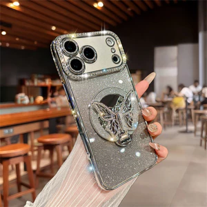 Ốp Điện Thoại Gương Bướm Lấp Lánh Cho iPhone 17 Pro Max 16 11 12 13 14 15 Pro Max Ống Kính Bảo Vệ Camera Vỏ Chống Sốc TPU Vỏ Mềm Điện Thoại