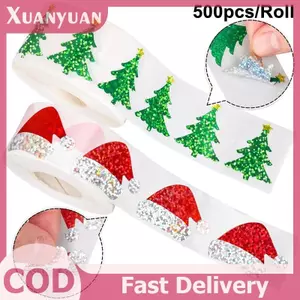 XUAN 200-500 Miếng Dán Giáng Sinh Cây Giáng Sinh Mũ Ông Già Noel Tự Dính Thẻ Quà Tặng PVC Gói Quà Cói Đề Can Trang Trí Tiệc VN