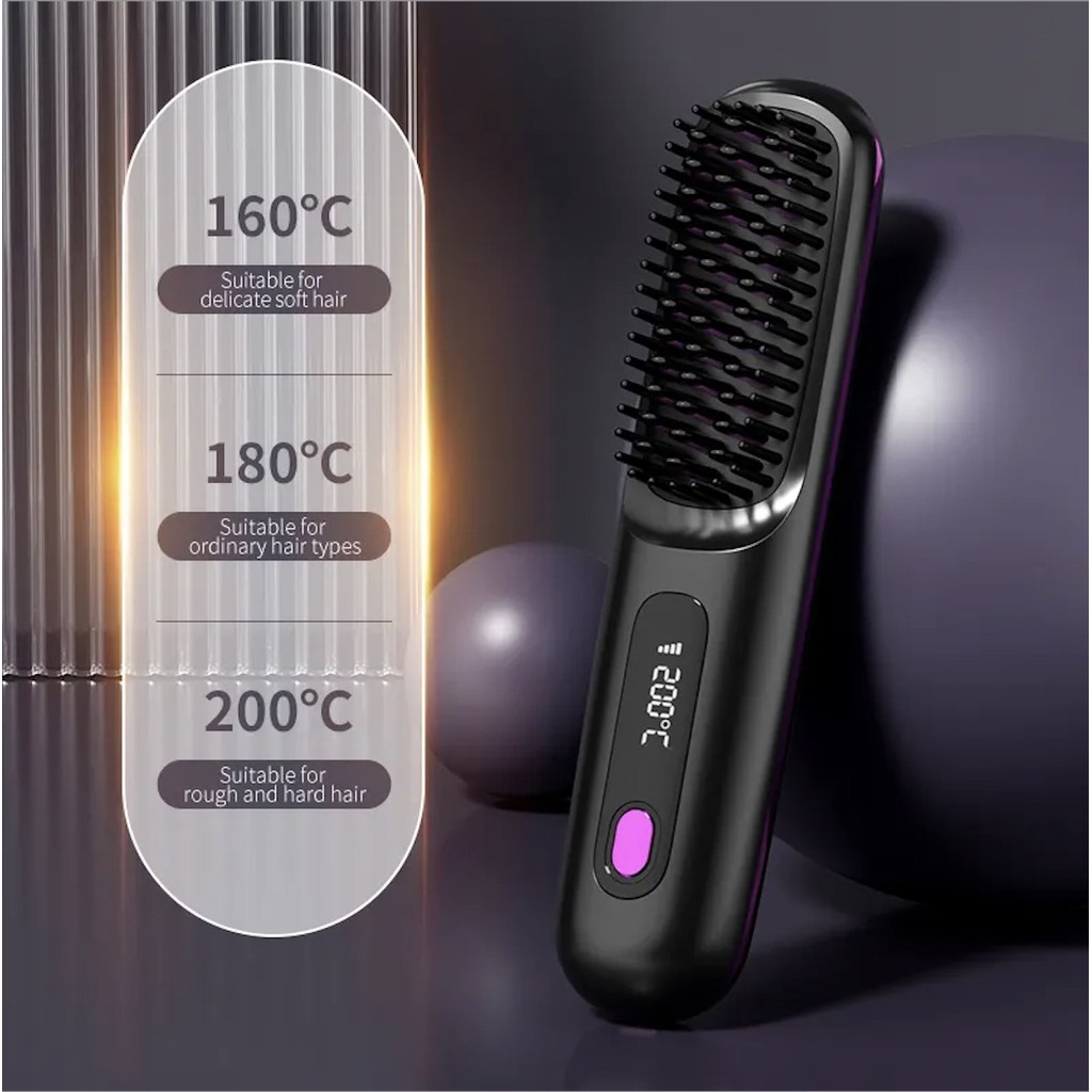 Mới LCD Không Dây Tóc Thẳng Lược Sạc Gốm Điện Tử Lược MINI Máy Kéo Tóc Di Động Sạc Lược
