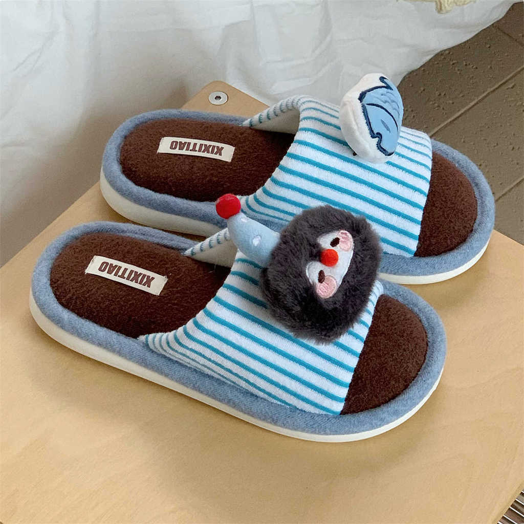 XIXITIAO Dép Cotton Đế Mềm Nam Nữ Dễ Thương Thu Đông Thời Trang Phong Cách Mới Cặp Đôi Nhà