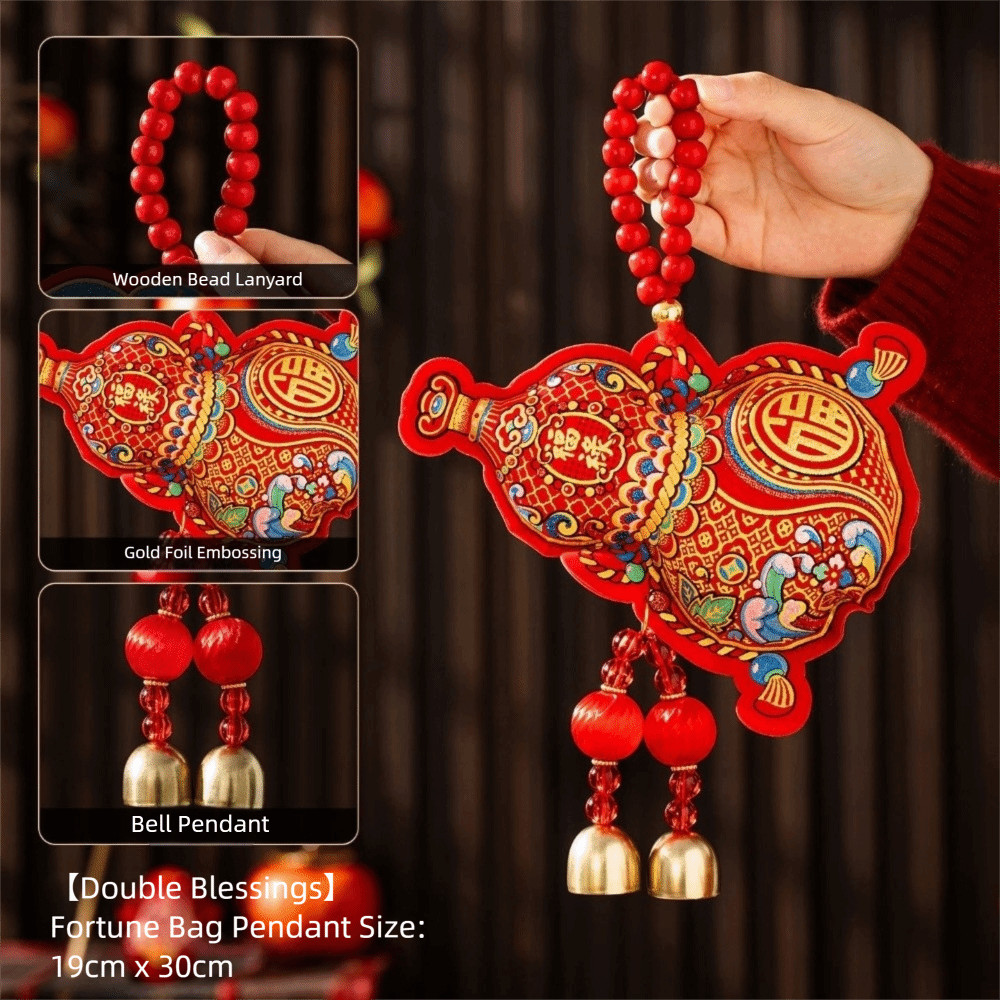Hàng Năm MARGREDY Treo Trang Trí, Mặt Dây Chuyền Chuông Hạt Gỗ Dây Đồ Trang Trí Lễ Hội, Với Tua Rua Phong Cách Trung Hoa Lá Vàng Dập Nổi Không Khí Vật Dụng Trang Trí