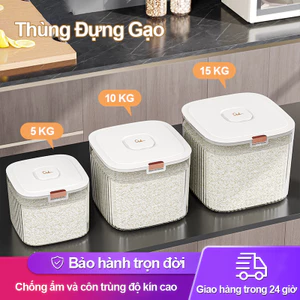 Thùng Đựng Gạo Cao Cấp Kín Nắp Tự Động Có Viền Silicon Hộp Đựng Gạo Chống Côn Trùng Chống Ẩm