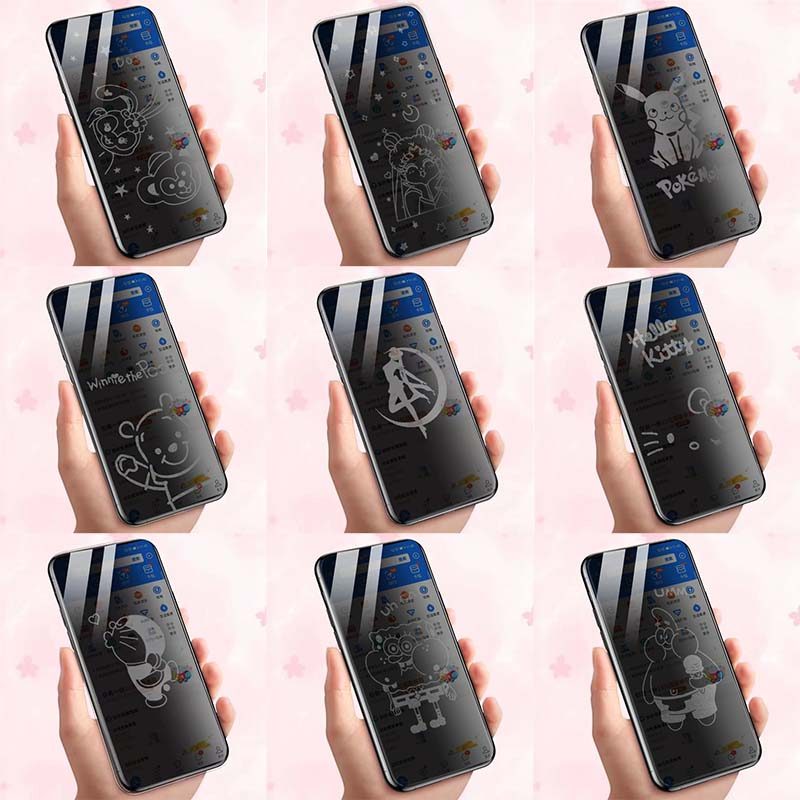 Chống gián điệp Quyền riêng tư Full Cover Kính cường lực bảo vệ màn hình siêu trong suốt Tương thích cho iPhone 15 16 17 pro max Plus Bảo hiểm toàn diện Phim hoạt hình 6D riêng tư Shadow