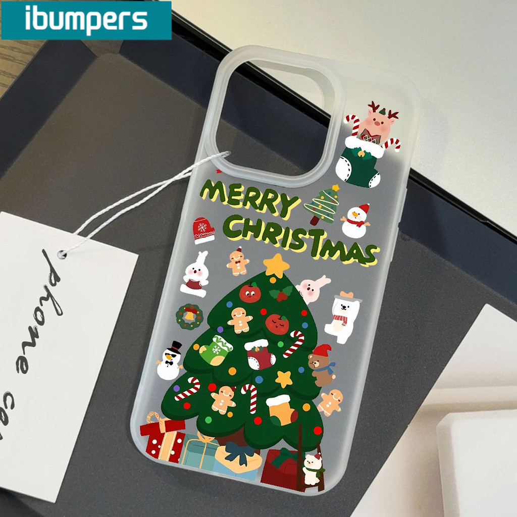 Ibumpers Ốp Điện Thoại Giáng Sinh Vui Vẻ Họa Tiết Nguyên Tố Trong Suốt Mờ Mềm Cao Cấp Chống Sốc Cho iPhone 11 12 13 14 15 16 17 Pro Max IP 7 8 Plus Iphon X XS XR