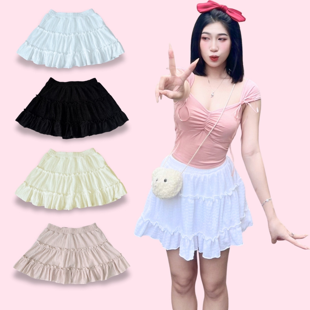 Chân Váy Nữ BABEE Dáng Ngắn Xòe Tầng Lưng Chun Có Lót Trong Chất Xốp Co Dãn Thoải Mái Xinh Xắn
