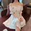Đầm trắng tay dài tiểu thư công chúa đầm dài nàng thơ tiệc sinh nhật corset váy liền thân dáng dài