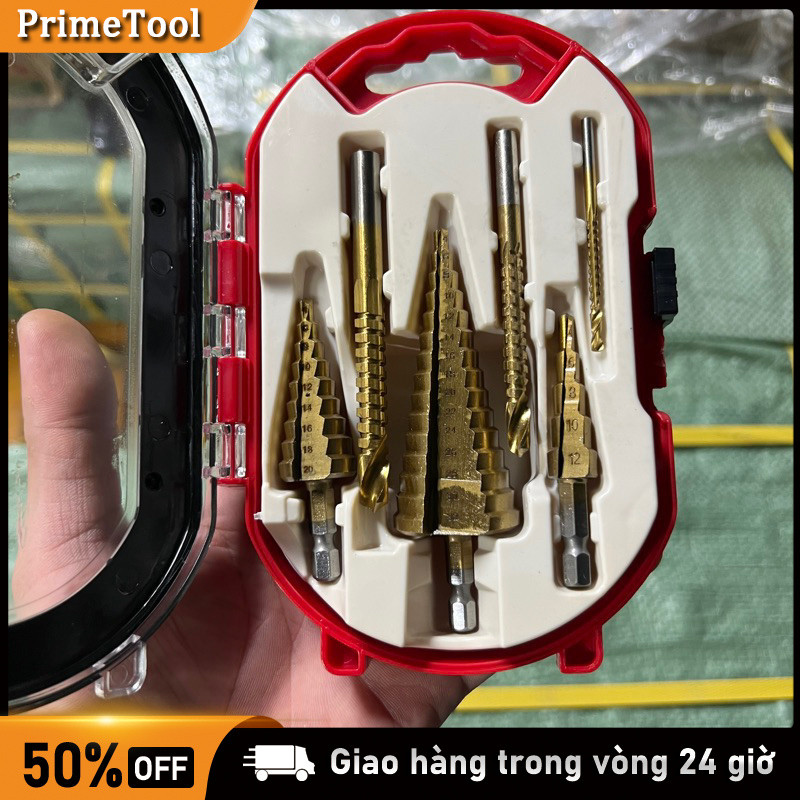 Bộ Mũi Khoan Mở Lỗ Kim Loại – 6 Mũi Khoan HSS Tháp Mạ Titan Chống Gỉ