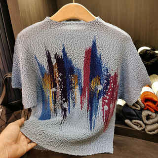 Miyake Xếp Ly Màu Tie-Dye In Hình Nữ Màu Gradient Tay Ngắn T-